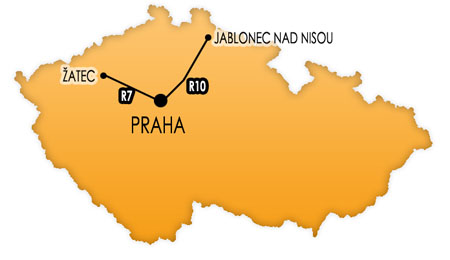 Mapa sídel firmy, Jablonec nad Nisou, Žatec, Benátky nad Jizerou